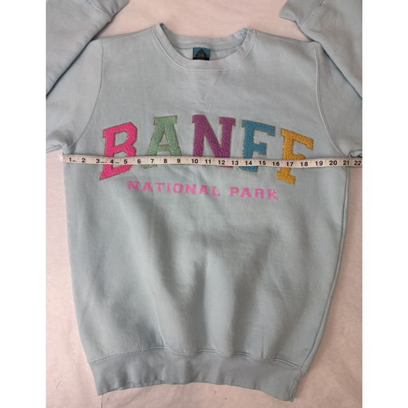 BANFF National Park Sweatshirt NWOT Blue Pastel Pullover Unisex Canada Souvenir - Picture 4 of 7